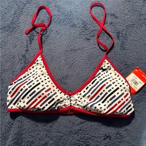 Nike Women's Red, Blue and Black Patterned Bikini Top